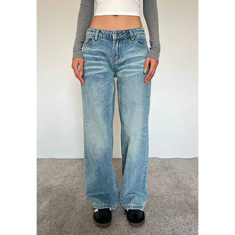 Highlife Autumn and Winter New American Retro Street Style Straight-Leg Low-Waist Casual Loose Standard Fit Washed Jeans