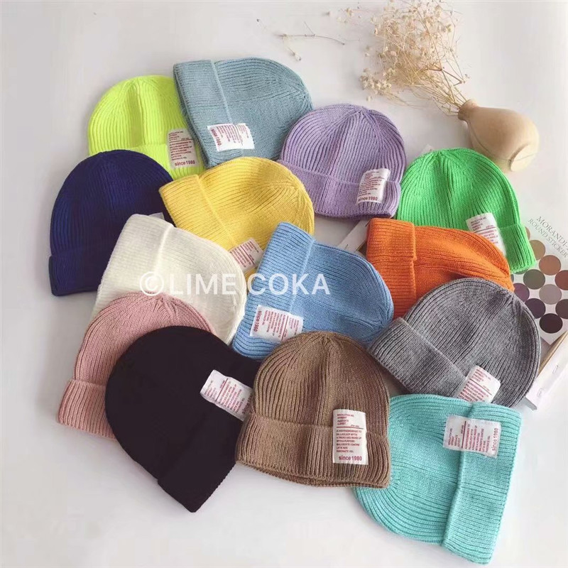 Korea high quality fluorescent candy color male and female children knit hat baby curl fur thread cap melon peel cap-Taobao