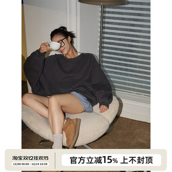 Sothea lazy style cotton large round neck bat sleeve design niche loose pullover silhouette sweatshirt for women spring