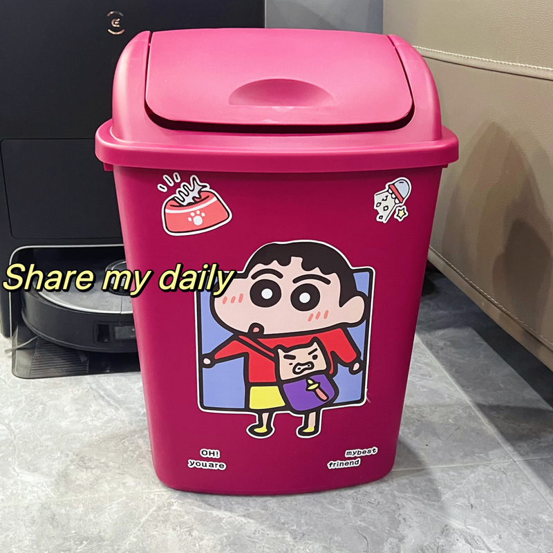 Cartoon Shin-Chan Trash Can DIY High-Value Household Kitchen Trash Can Large Capacity with Lid Living Room Wastebasket