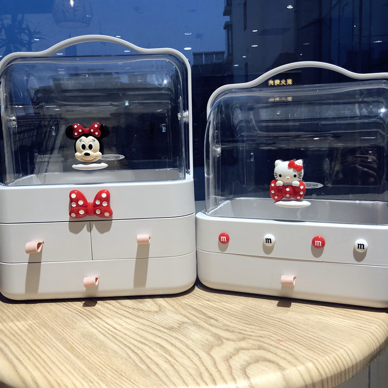 Cartoon Tennis Red Cosmetics Containing Box Dust-Proof Large Capacity Tabletop Finishing Makeup Table Lipstick Red Skin Care Products Shelf