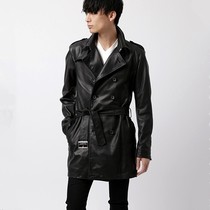 Export Japan Italy uncoated lambskin leather leather mens medium and long sheepskin double breasted windbreaker