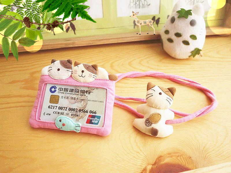 Nhật Bản KINECAT túi xách hoạt hình dễ thương bò bông treo cổ nhân viên thẻ sinh viên bộ thẻ xe buýt dây đeo thẻ giá rẻ