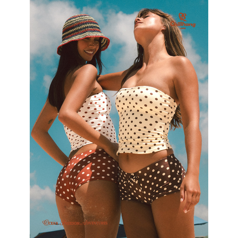 Chillhang Retro Beach Vacation Polka Dot Tank Top and Shorts Two-Piece Swimsuit Conservative Bikini for Women Chillhang Retro Beach Vacation Polka Dot Tank Top and Shorts Two-Piece Swimsuit Conservative Bikini for Women