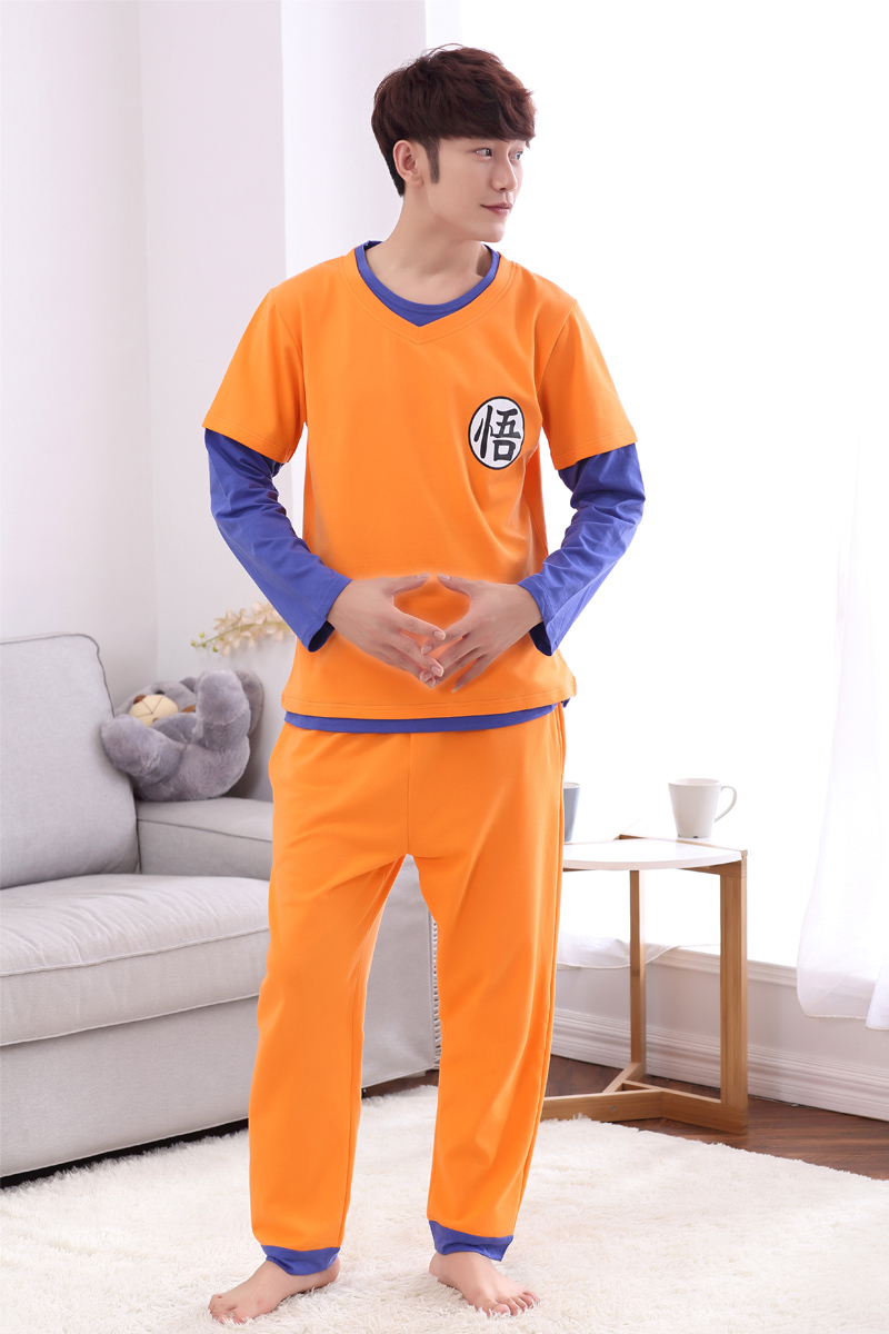Anime Dragon Ball T-shirt Bộ đồ ngủ Goku tay dài nam thanh niên phù hợp với cotton phục vụ nam giản dị mùa thu đồ bộ mặc nhà