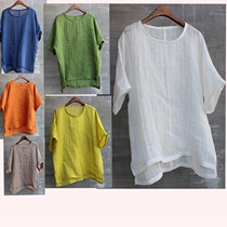 Male summer sparse hemp light transmission short sleeve youth fashion fashion basic round neck T-shirt linen pullover loose and simple