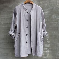 Chinese style long sleeve top size linen shirt loose black cotton linen shirt mens style long sleeve hemp plate buckle