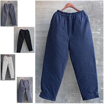  Mens casual cotton pants loose winter padded thickened outer wear large size Chinese style mens linen pants warm black