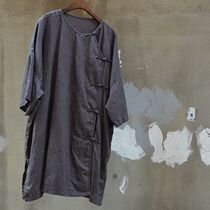 Chinese style cotton linen shirt mens Chinese long sleeve linen disc buckle short sleeve top size linen shirt loose black