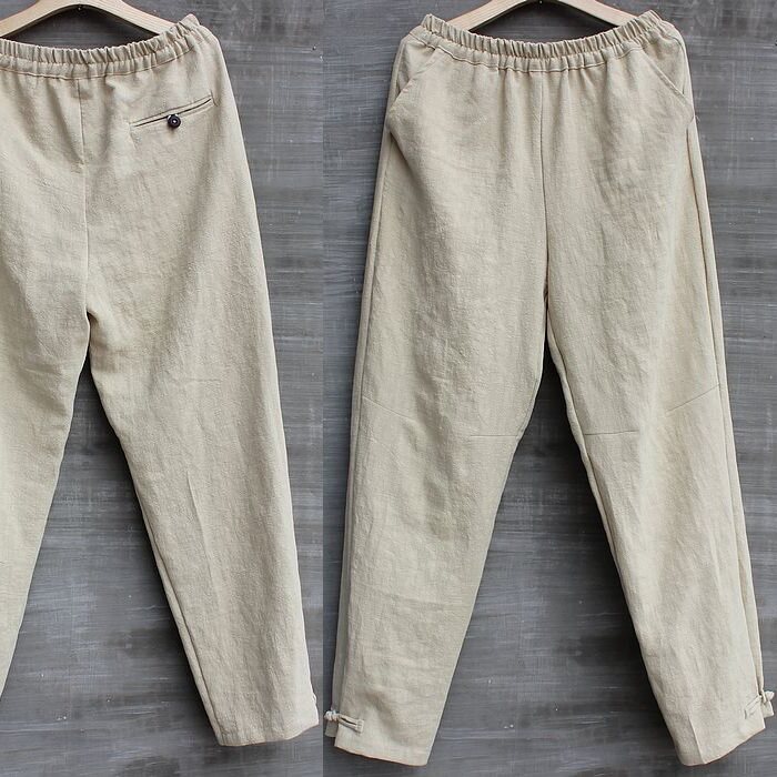 Original Chinese men's linen casual pants Autumn Chinese style retro loose cotton and hemp pants Large size men's pants pants