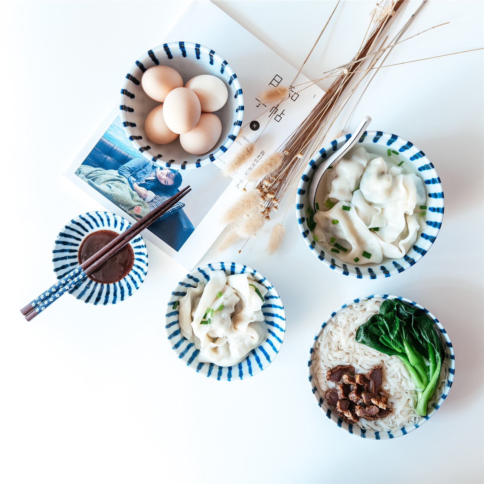 Ruosu life Japanese style and wind hand-painted creative small bowl round bowl noodles bowl imported from Japan porcelain bowl ten grass bowl bowl