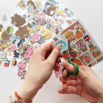 Korean pinkfoot cartoon diy cropped decorative stickers Cute diary hand book transparent sticker art 3 pieces
