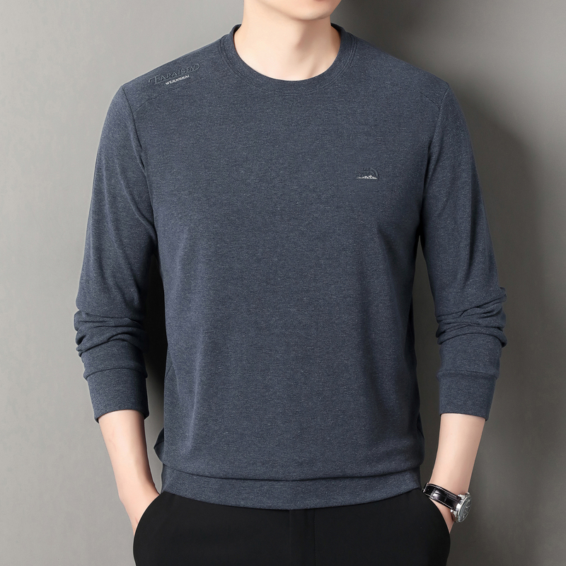 Autumn and Winter Double-Sided Thermal Round-Neck Sweatshirt for Men, Long-Sleeve T-Shirt, Solid Color Base Layer for Middle-Aged Men, Cationic Dad's Undershirt