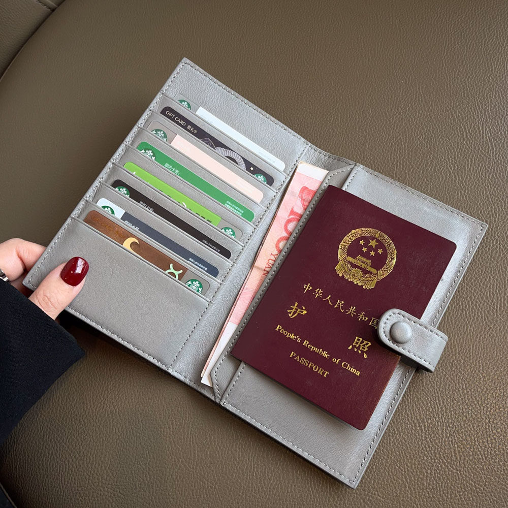 Upscale genuine leather passport clip European and American fashion weave multi-position large capacity card bag long wallet male and female document clip-Taobao