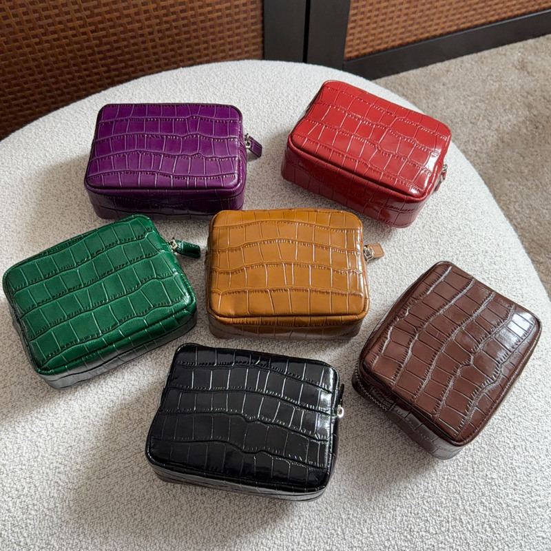 Extra Large Capacity Storage Bag, Women's Genuine Leather Clutch Bag, Patent Leather Crocodile Pattern, Multi-Functional Portable Cosmetic Bag, Coin Purse