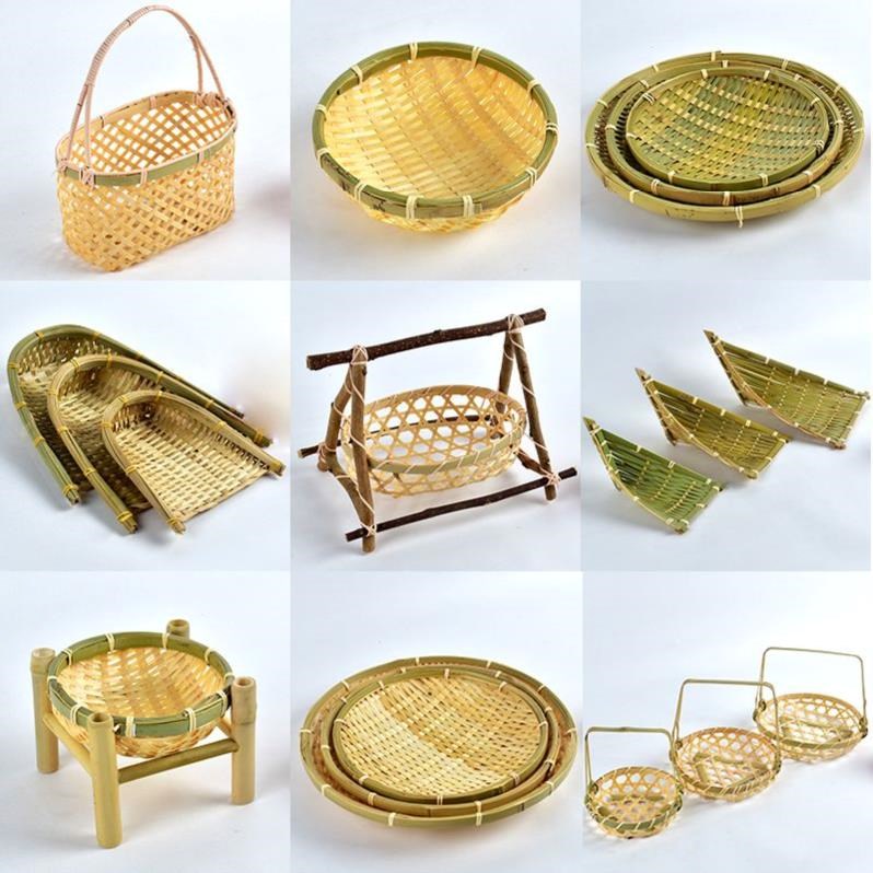 Bamboo basket for snacks Bamboo basket for washing basket with holes Candy plate supplies Household tableware Bamboo shelf Bamboo