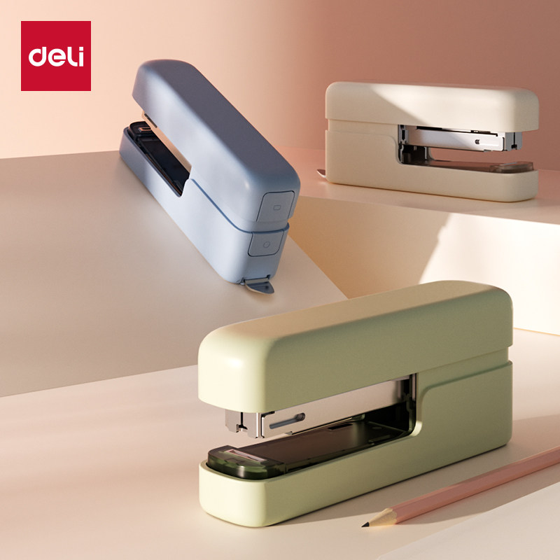 Deli TA301PRO desktop stapler (box) macaron color with built-in staple remover to feed paper 60mm stapler