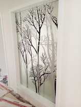 Customized tempered partition screen door core engraving simple art glass classic black and white happy love gold and silver tree