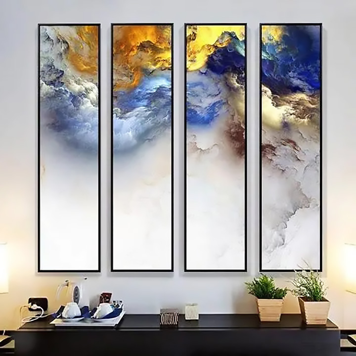 Manufacturers custom-made high-end partition porch background wall laminated art glass tempered clip silk silk painting clip silk colorful clouds