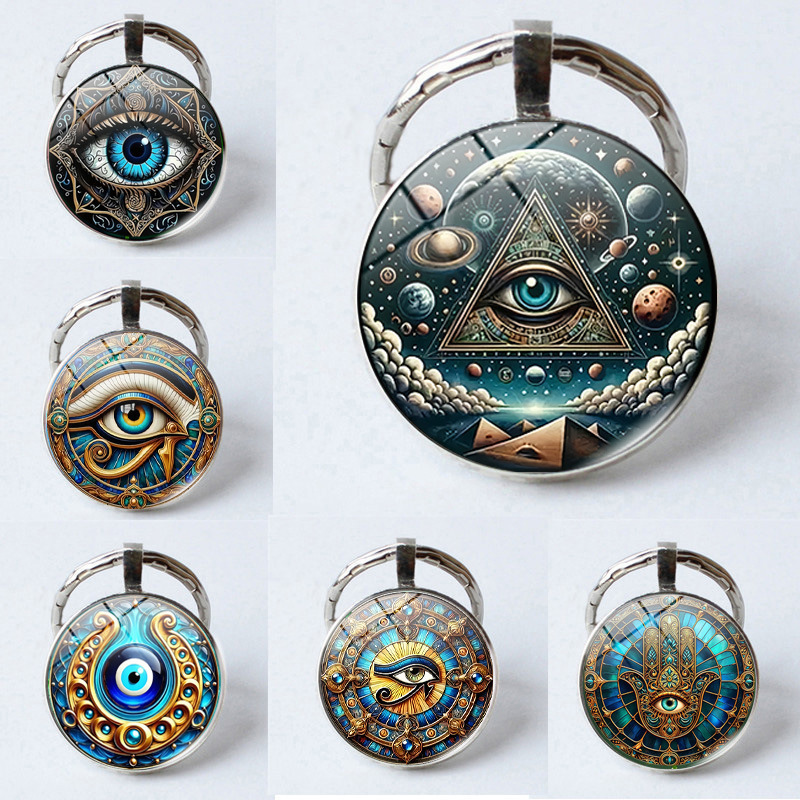 Evil Eye Time Gem Keychain Pendant Metal Key Ring Car Bag Pendant