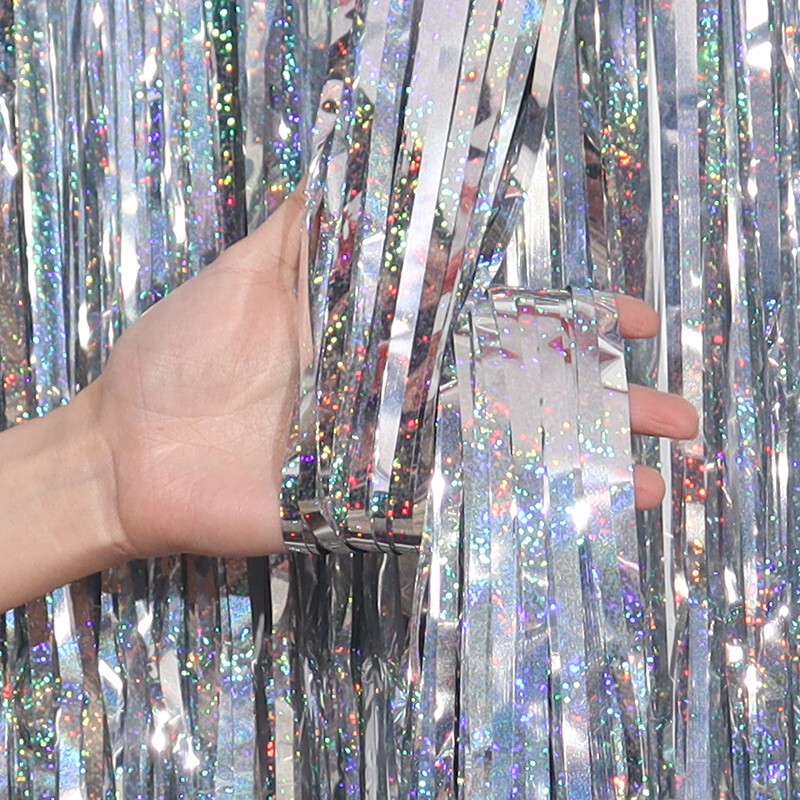 Laser Rain Curtain Tassel Children's First Birthday Balloon Party Backdrop Wall Streamers Birthday Decoration Scene Setup