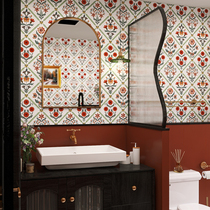 French retro burgundy bathroom tiles chain hotel restaurant B&B toilet non-slip floor tiles wallpaper wall tiles