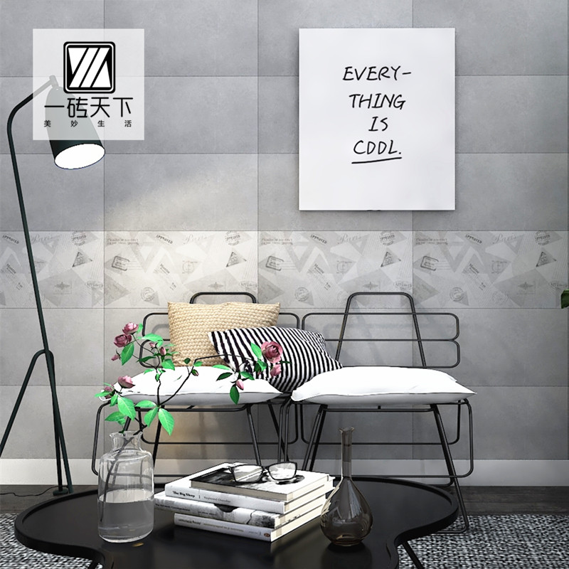 Gray tile powder room Kitchen living room dining room Bathroom wall tile 300times 600 modern cement industrial style simple