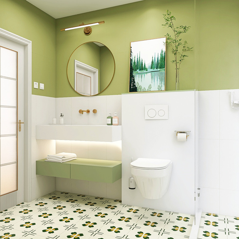 Moroccan powder room tiles avocado green bathroom toilet wall tiles balcony non-slip floor tiles retro small flower tiles