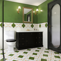 Facile Retro Green Toilet Tile Geometric Pattern Small Flower Brick Toilet Bathroom Balcony Floor Tiles Kitchen Wall Brick