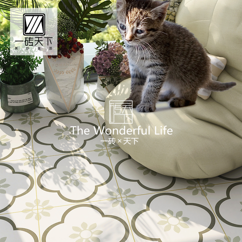 Nordic light green flower pattern tiles Kitchen restaurant balcony floor tiles Bathroom bathroom background wall tiles 200