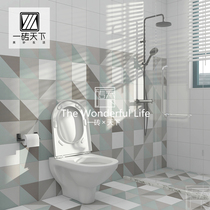 Nordic fresh green geometric art small tiles bathroom bathroom balcony floor non-slip tiles kitchen wall tiles