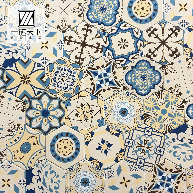 European-style hexagonal brick flower brick tile powder room bathroom dining room background wall brick kitchen wall brick balcony non-slip floor tile