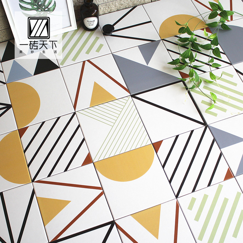 Nordic small fresh geometric color retro tiles 200 kitchen powder room balcony non-slip floor tiles background wall tiles