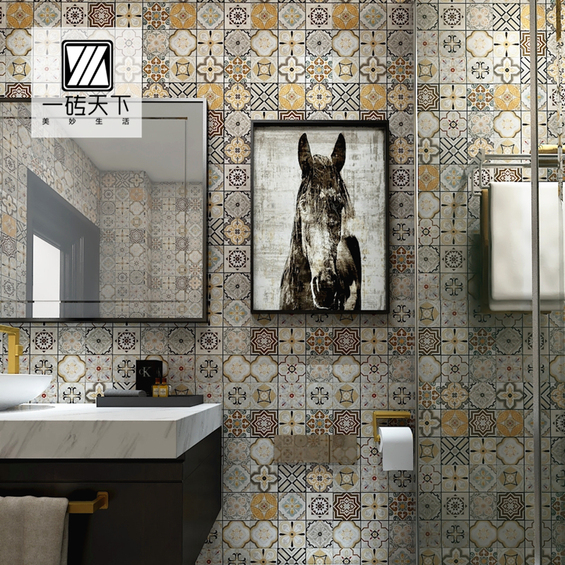 European retro cement all-porcelain small flower tiles 300×300 dining room non-slip floor tiles powder room kitchen balcony wall tiles