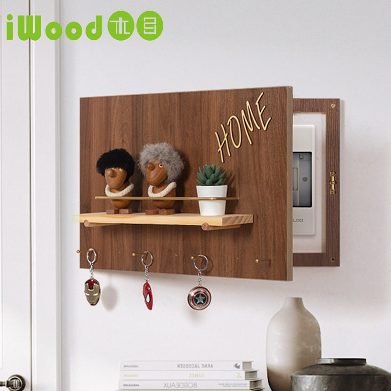 Black walnut electric box shielding rack hanging key electric meter box creative wall decoration electric meter box hole board