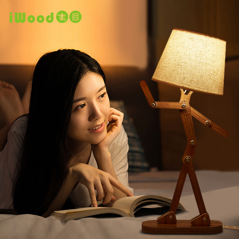 Mu Mu original Nordic creative Wooden living room humanoid lamp Children's bedroom cute decorative desk Bed lamp