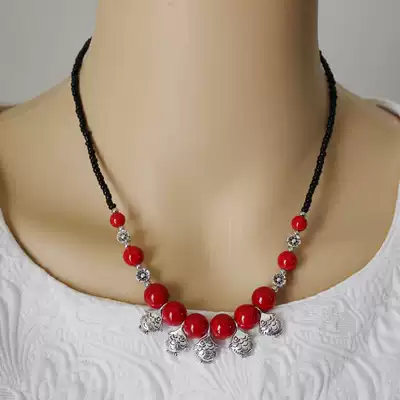 Original Yunnan ethnic style Tibetan silver jewelry retro new handmade colored stone small fish female short necklace XL182