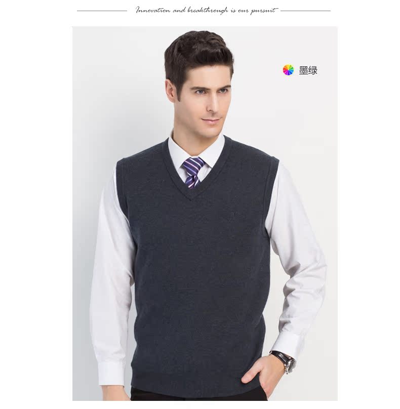 Áo len cổ điển trung niên Hengyuanxiang vest nam cổ chữ V len tinh khiết không tay áo len áo khoác len nam