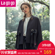 ! Lagogo La Valley 2018 mùa xuân mới túi thẳng màu rắn dài tay áo ngắn màu đen thời trang nữ triều áo khoác jean nữ