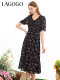 Lagogo French-Style Polka Dot Floral Dress for Women, Summer New Elegant V-Neck Chiffon A-Line Midi Dress