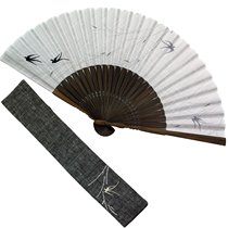 Japan Yuna House Changsheng Hall Men use folding fan fan to send fan cover handkerchief weeping willow smoke Spring swallow