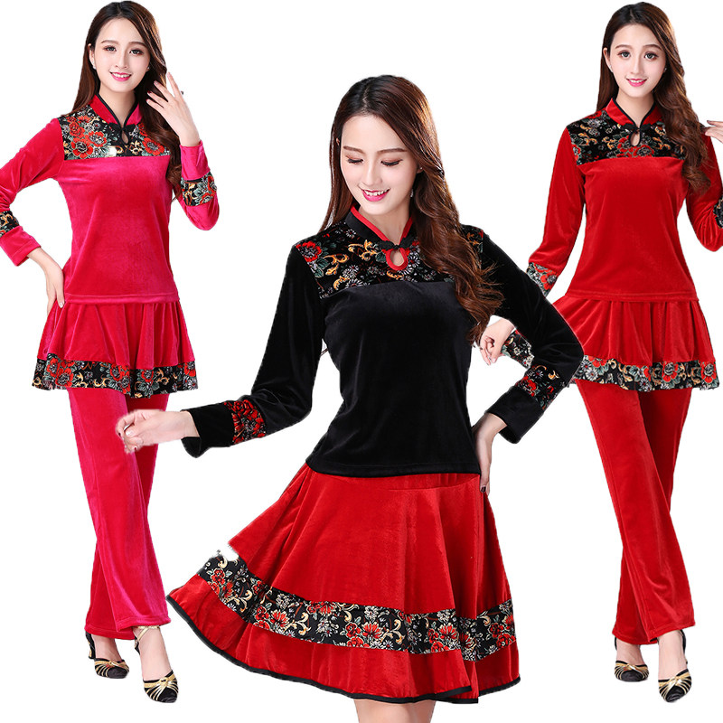 Yang Liping square dance costume 2018 new female adult suit middle-aged and elderly autumn and winter long-sleeved gold velvet dance clothes