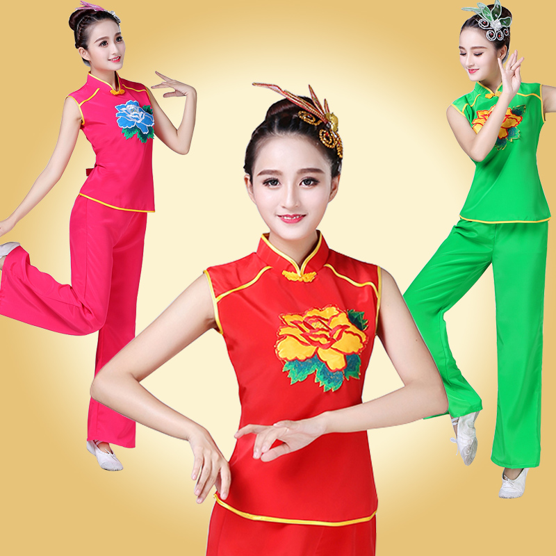 Yangko costume 2018 new female adult suit fan dance costume waist drum varsity drum costume square dance costume