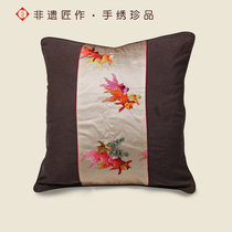 Blessed Xiang embroidery pillow hand embroidery Silk satin sofa pillow peony fish wedding housewarming ceremony Su embroidery Shu embroidery Cantonese embroidery