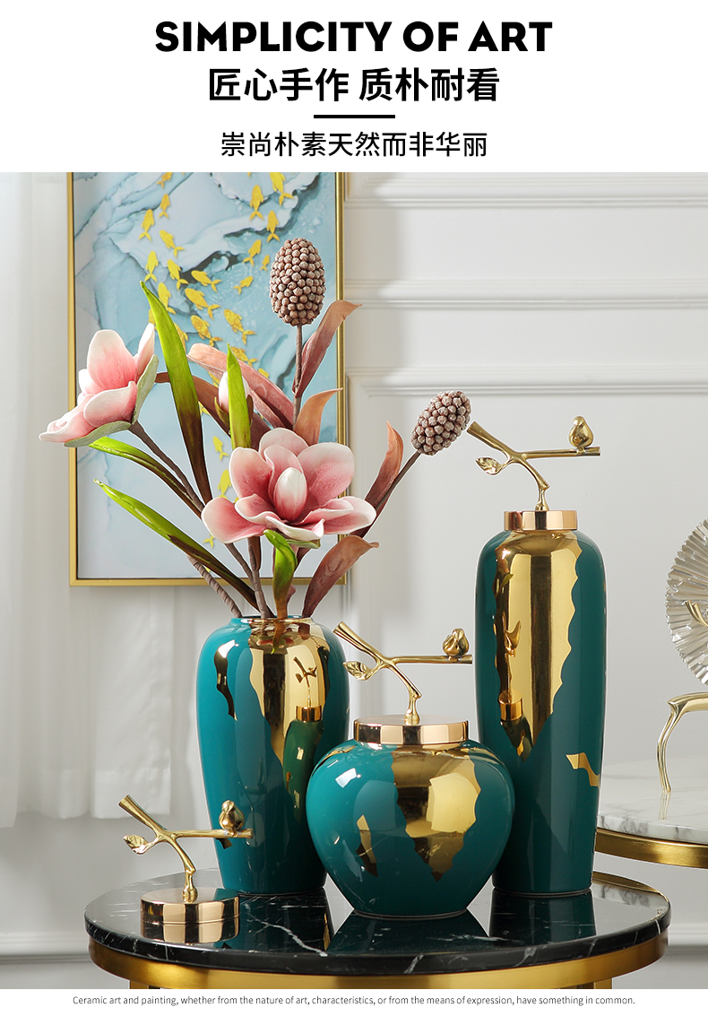 Light vase key-2 luxury furnishing articles American household dry flower, flower decoration of new Chinese style living room TV ark, ceramic European - style ornaments