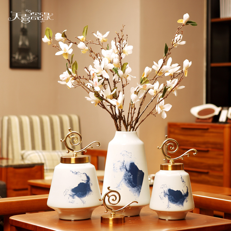 Modern new Chinese style living room ceramic vase furnishing articles American household table dry flower arranging TV ark adornment ornament