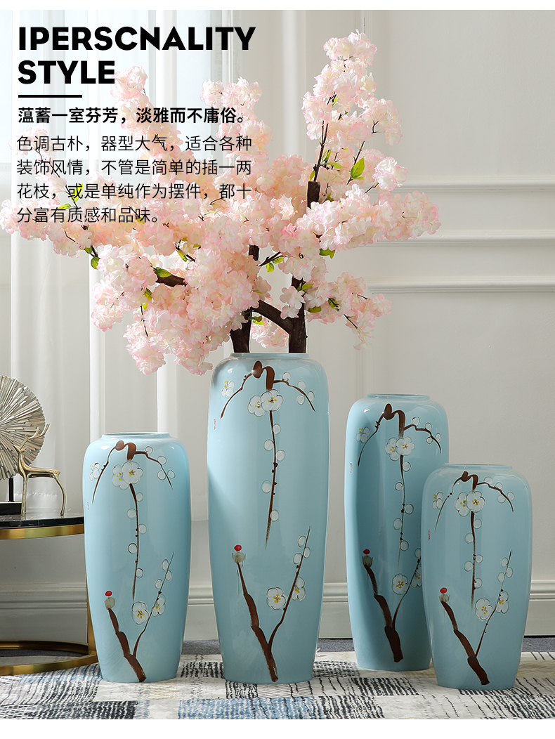 Jingdezhen ceramic Chinese landing big simulation flower vase large sitting room sets flower arranging hotel decoration furnishing articles