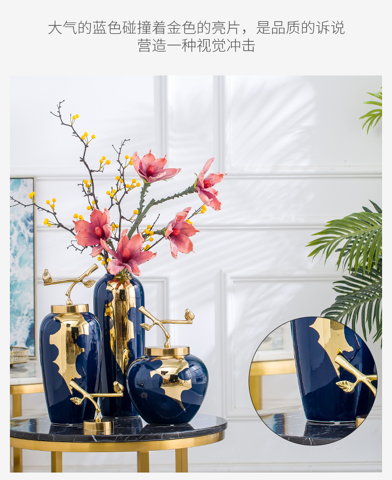 Jingdezhen modern light key-2 luxury ceramic vases, TV ark place living room table dry flower arranging porcelain home decoration