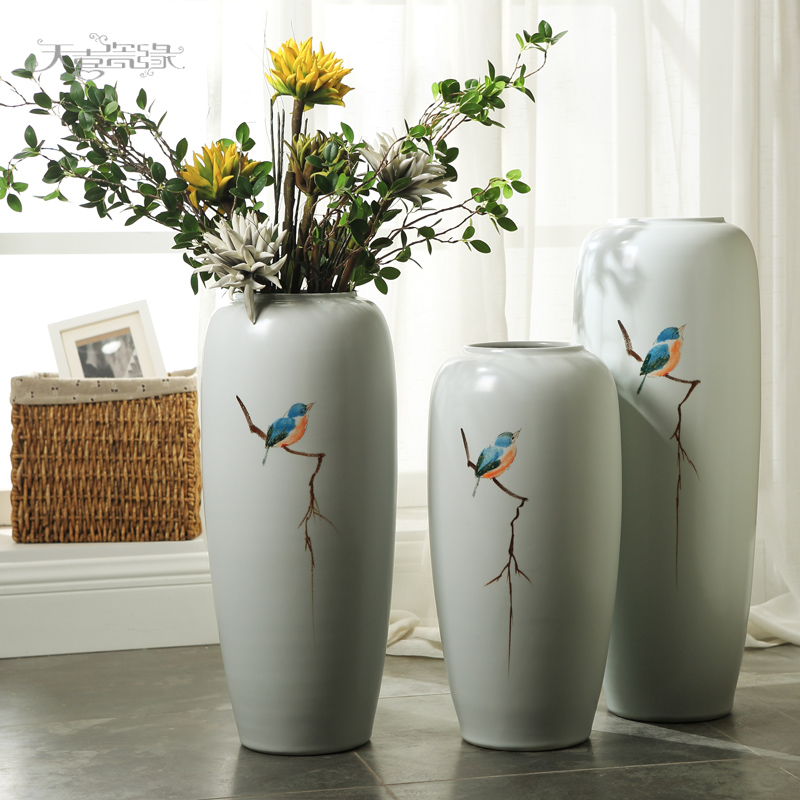 Jingdezhen ceramic floor decoration I and contracted sitting room of new Chinese style of the big vase household TV ark, flower arranging furnishing articles
