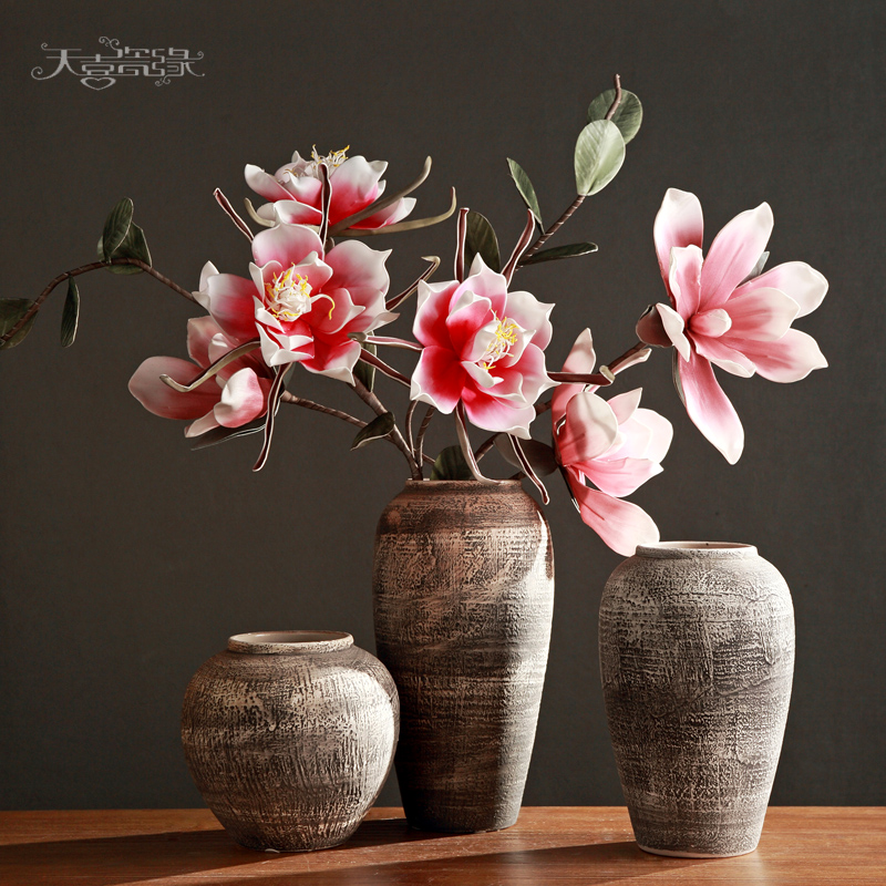 Restoring ancient ways of jingdezhen pottery coarse pottery flower arranging implement creative living room TV cabinet dry flower vase household adornment furnishing articles